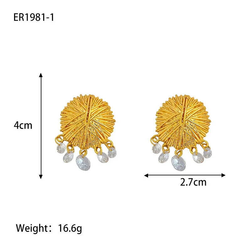Gold geometric round earrings with electroplated metal construction for women