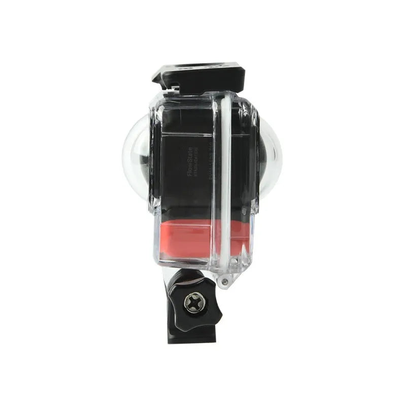 Transparent Insta360 One RS waterproof case measuring 9x8x4.5cm with dual lens protective cover