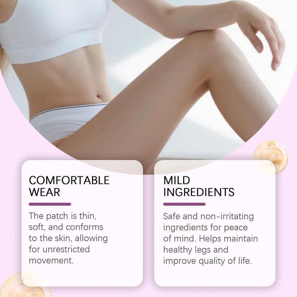 Pack of 12 plant-based leg care patches for muscle relief and circulation.