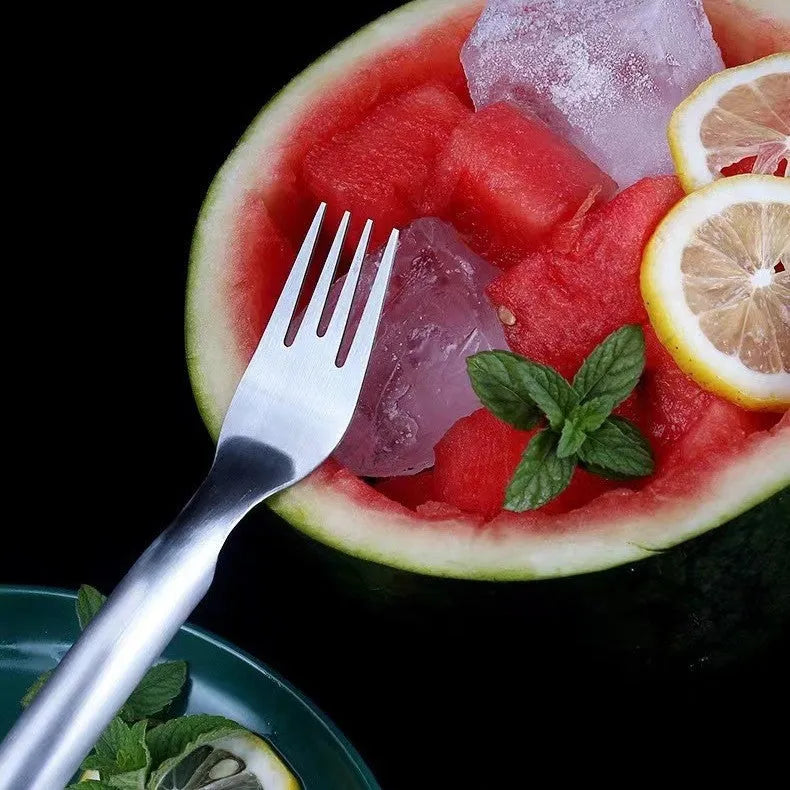 Stainless steel watermelon slicer cutter fork with 26cm handle for creating even watermelon cubes