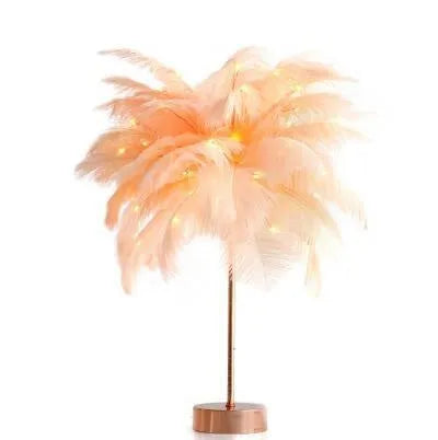 Feather table lamp with remote control, USB or battery power, 50 feathers, soft light for bedside or desk