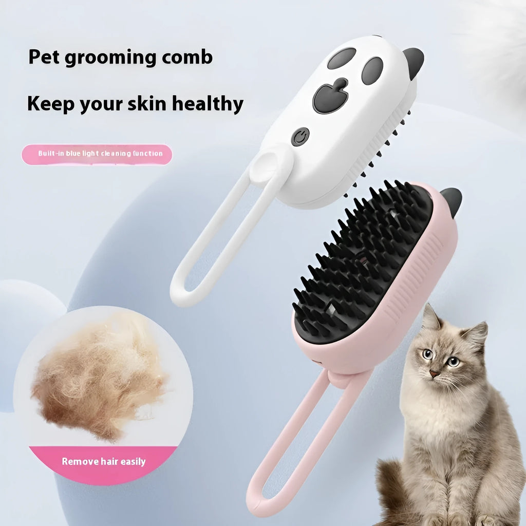 Pet spray massage comb with rotating heads in avocado green colour, showing 200ml essence container and ergonomic handle