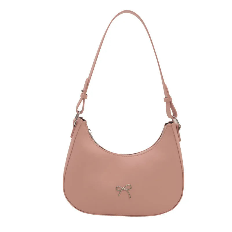Women's PU dumpling-shaped underarm baguette handbag in six colours with a single strap.