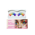 Rainbow coloured false eyelashes with chemical fibre construction in single pair packaging