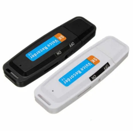Black and white creative USB flash drive with voice card function showing compact plastic design.