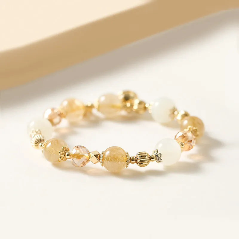 Korean-style gold rutilated quartz bracelet with electroplated finish and natural crystal inclusions