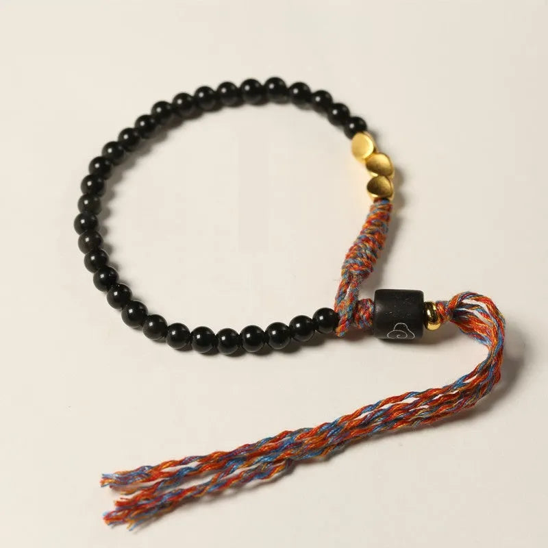 Hand-woven obsidian carrying strap with adjustable 15.5-16cm length and 4mm width, unisex design