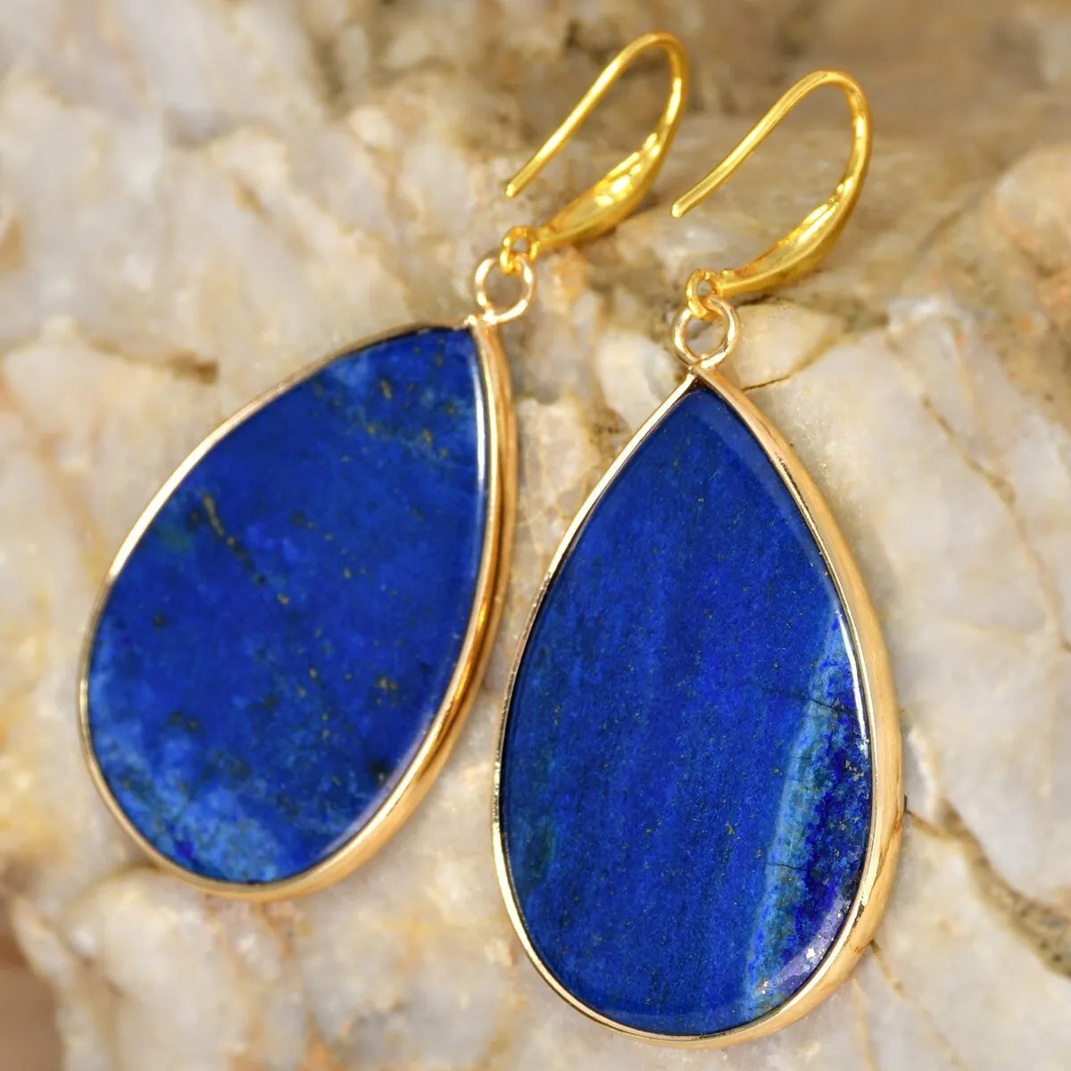 Women's retro high profile natural stone pendant earrings with drop shape design in various colour options