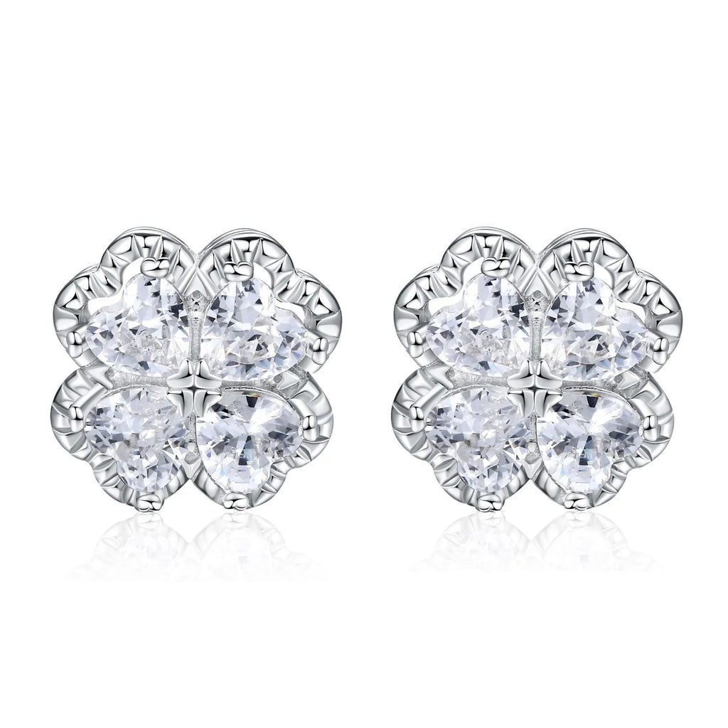 Zeng Yin heart-shaped 925 silver earrings with white gold finish and zircon stones