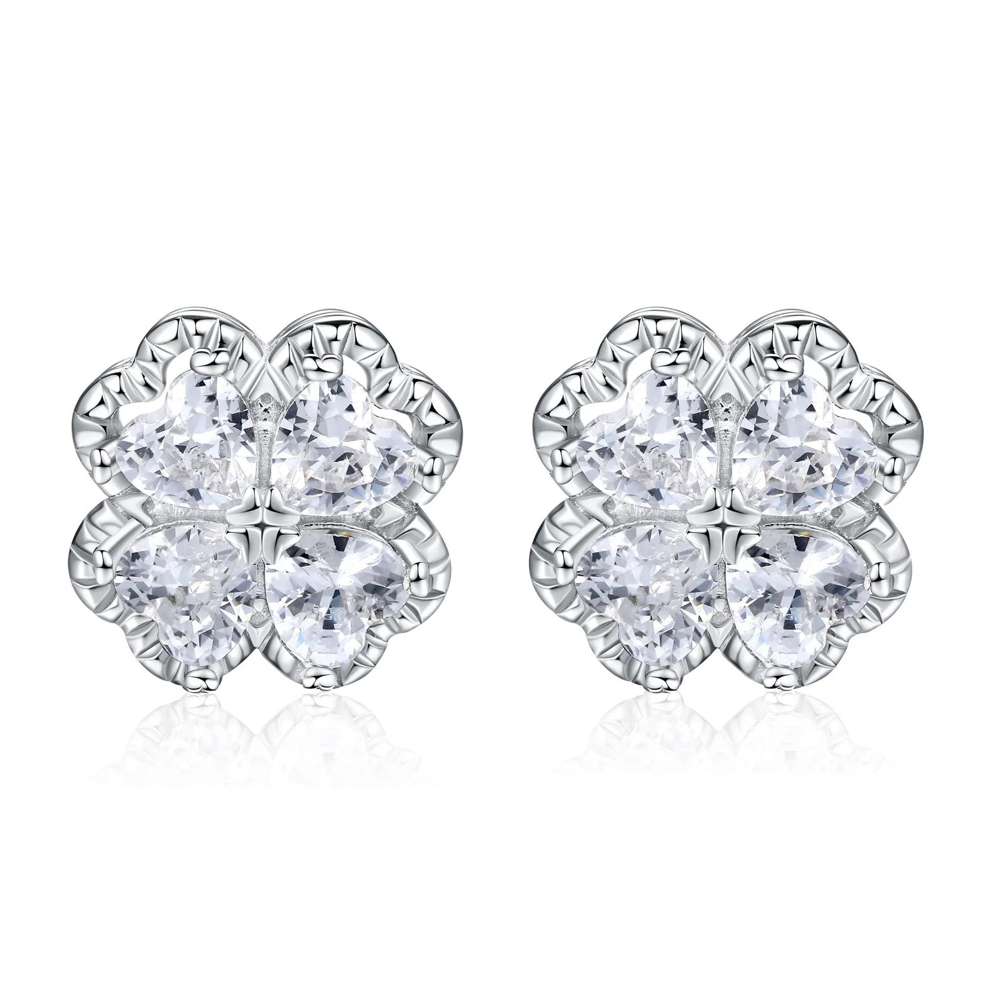 Zeng Yin heart-shaped 925 silver earrings with white gold finish and zircon stones