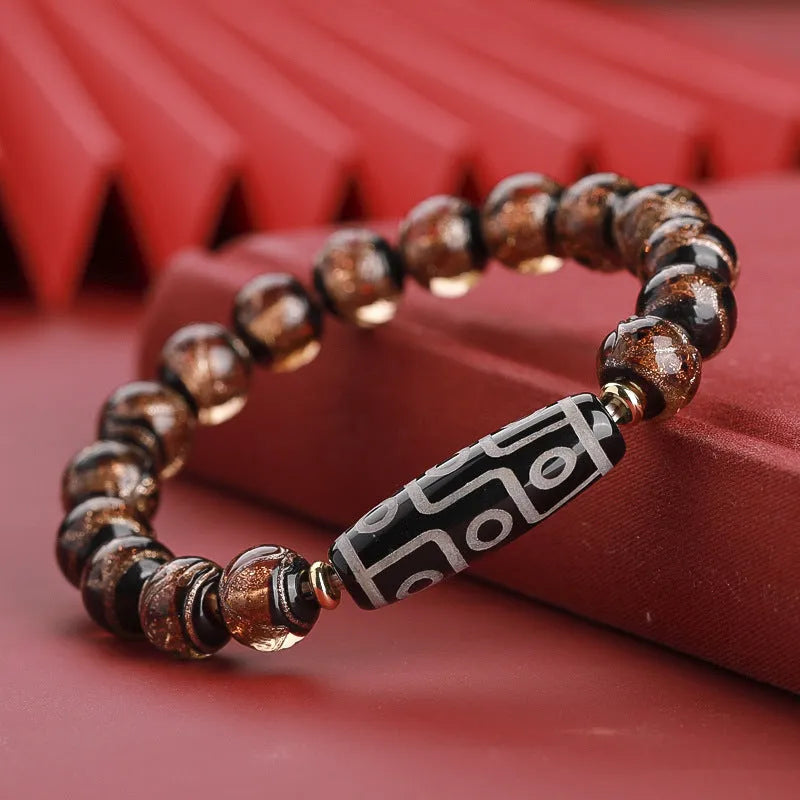 Handcrafted Chinese-style bracelet with ancient five-colour multi-treasure snake beads in colourful coloured glaze
