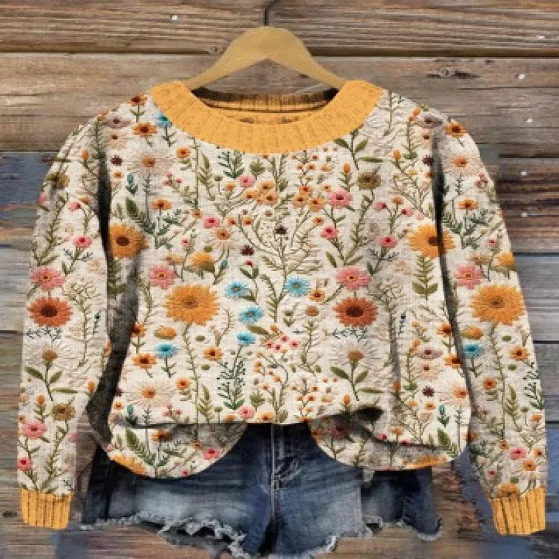 Little Flower digital printed round neck sweater in floral pattern, available in multiple colours and sizes up to 4XL