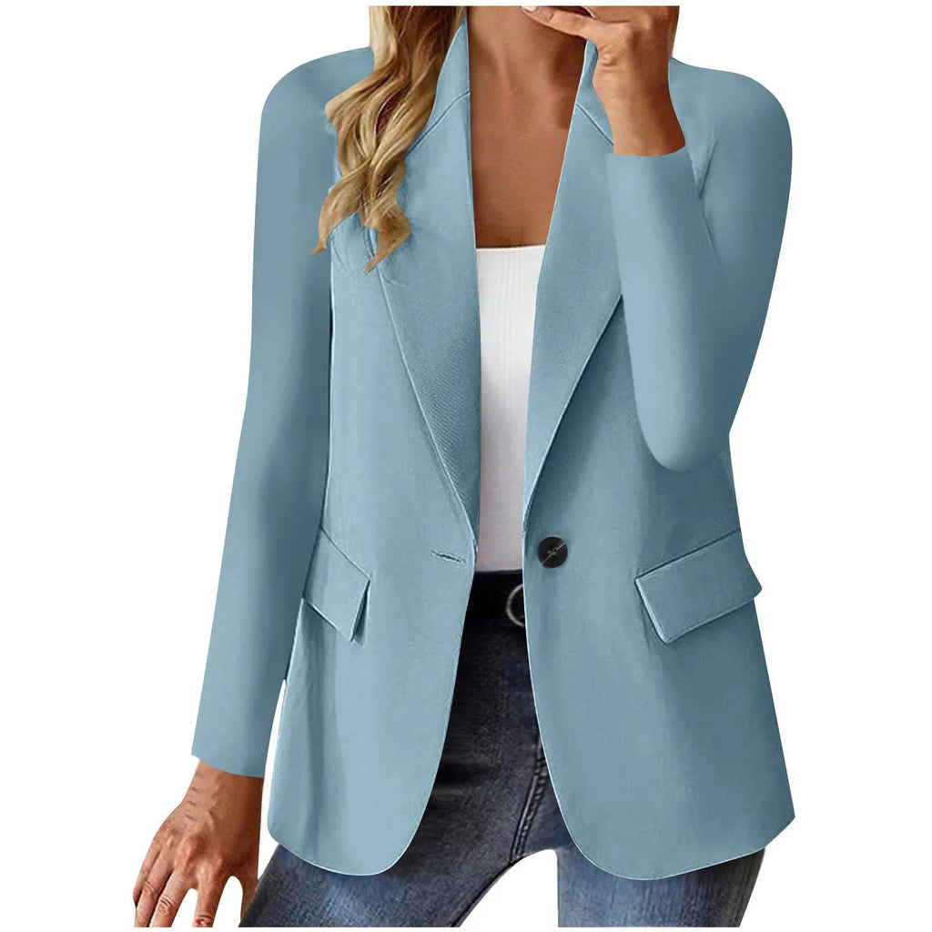 Women's long sleeve solid colour cardigan small suit jacket, slim fit with pocket, in dark red, black, grey or blue