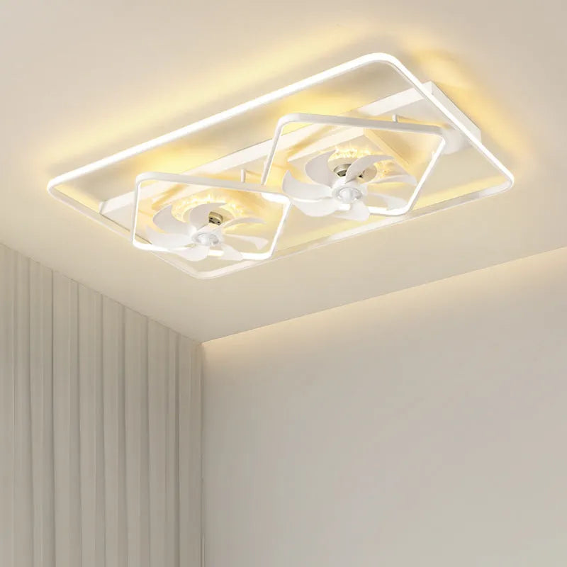 Modern ceiling fan with light unit measuring 1100mm by 700mm with thin suction design and acrylic lampshade