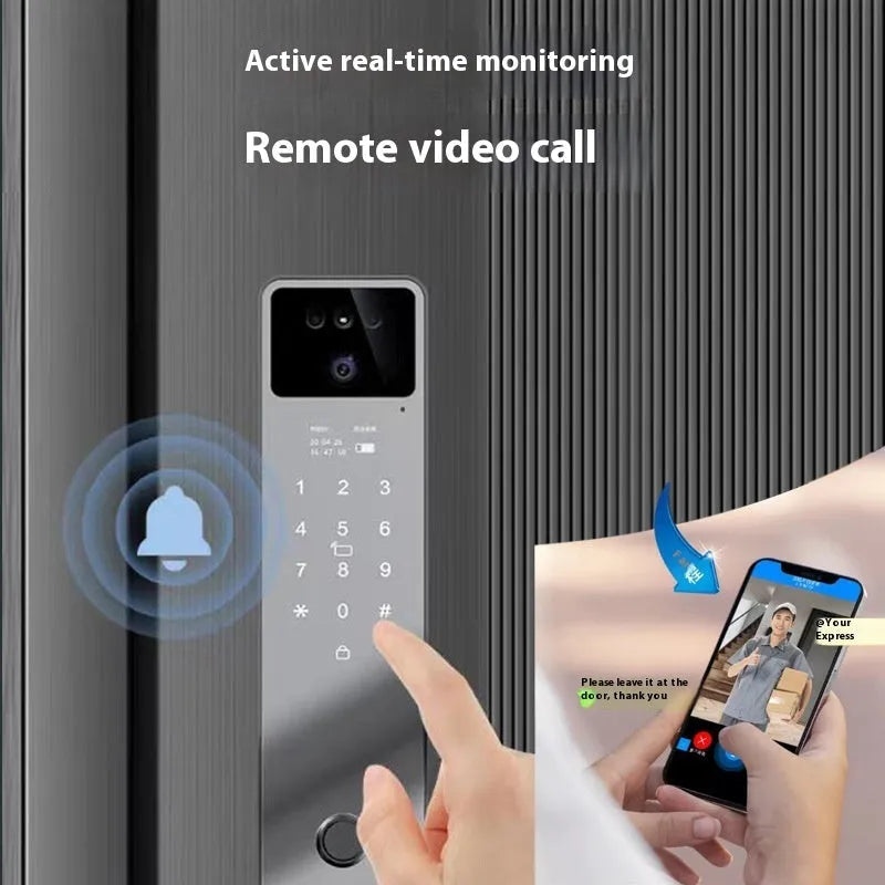 Face recognition fingerprint password smart door lock with aluminium alloy construction and USB-C port
