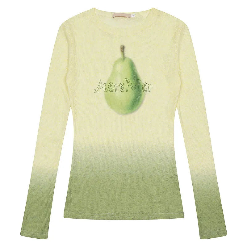 Women's long sleeve gradient colour t-shirt in light pink or yellow green