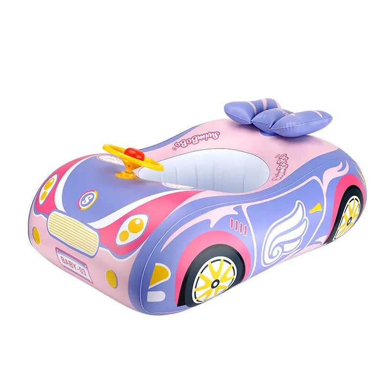 Pink cartoon sports car inflatable swimming ring for children's swimming and wading