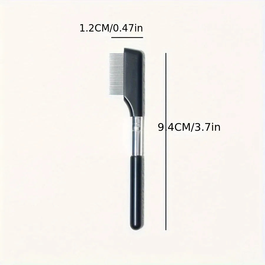 Black ambidextrous pet grooming brush with soft bristles for tear stains and a comb end for hair removal.