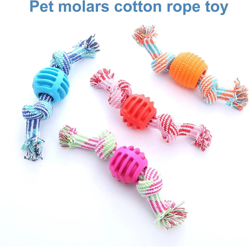 Blue dog chew toy with ropes and textured surfaces for dental cleaning