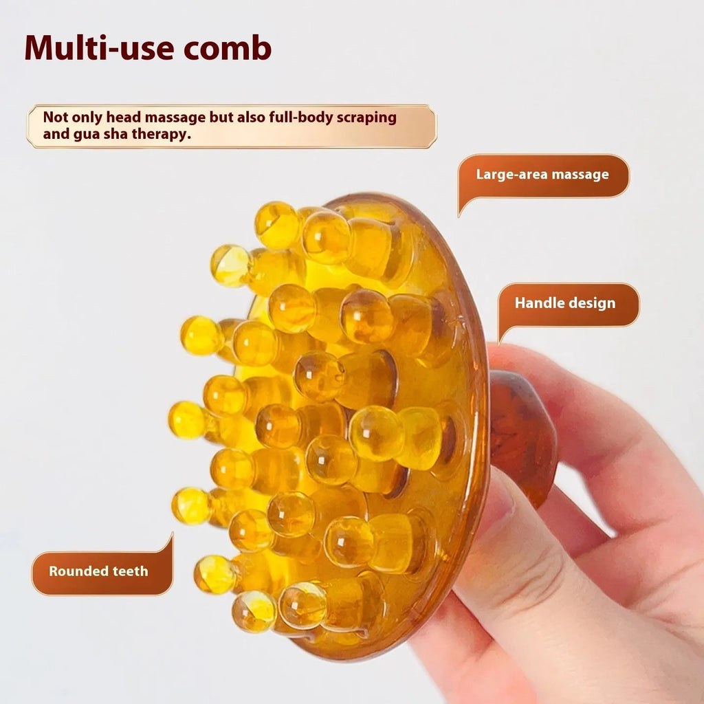 Circular disc massage comb with 21 teeth in coffee brown and yellow colour options.