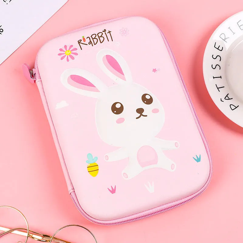 Square canvas stationery box with cartoon anime rabbit dinosaur moon cat designs for pencil storage