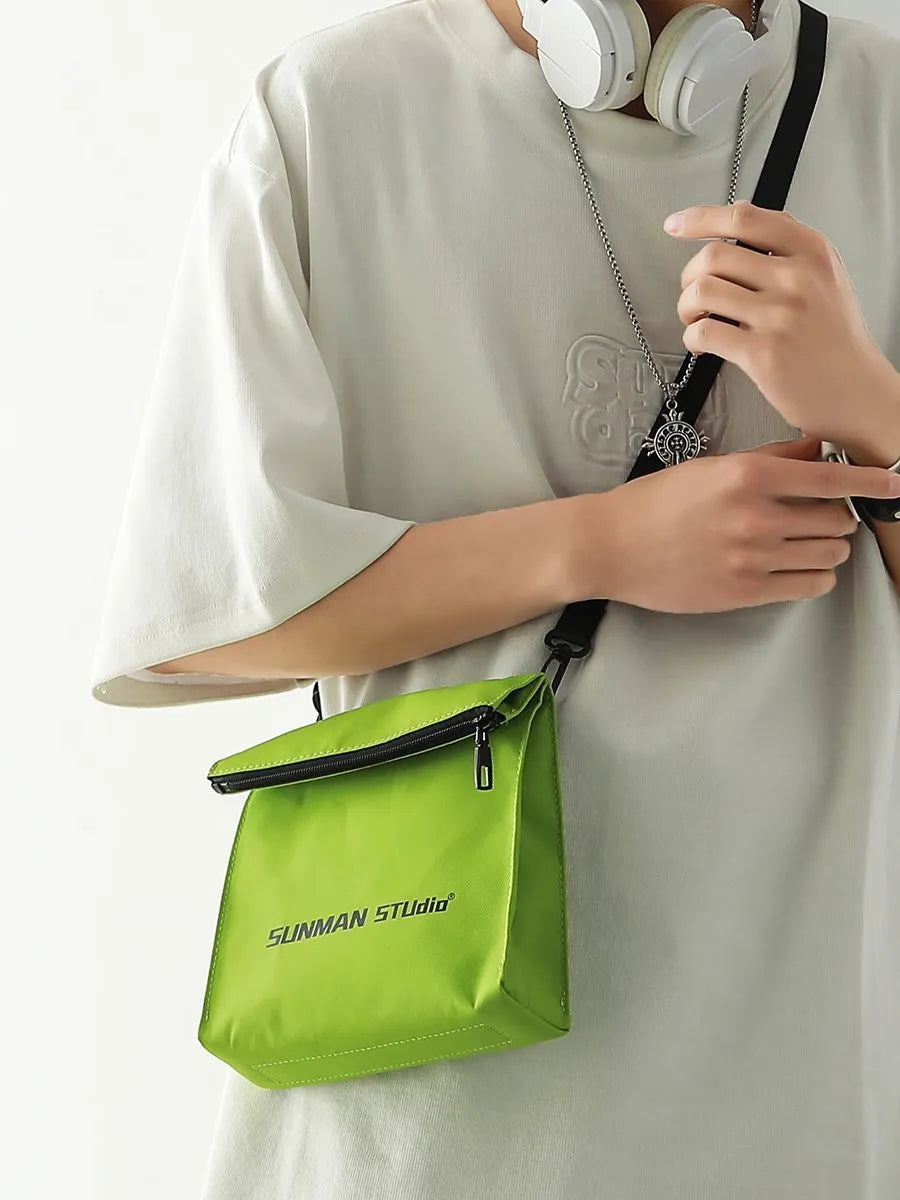 Polyester messenger bag backpack with sewing line detailing in street trend style