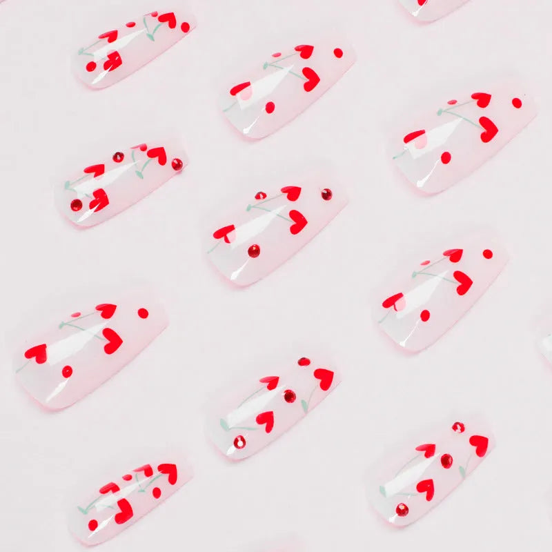 French Love Red Diamond Small Cherry Wear Armor nail art set with 24 pieces and glue