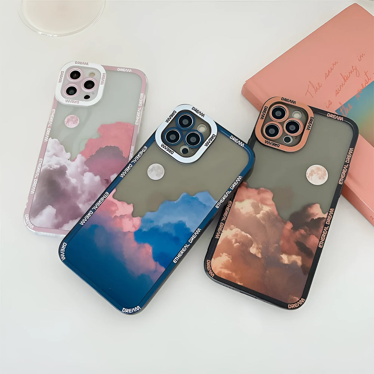 Sunset clouds design TPU protective case for iPhone in orange, pink, and blue colour options