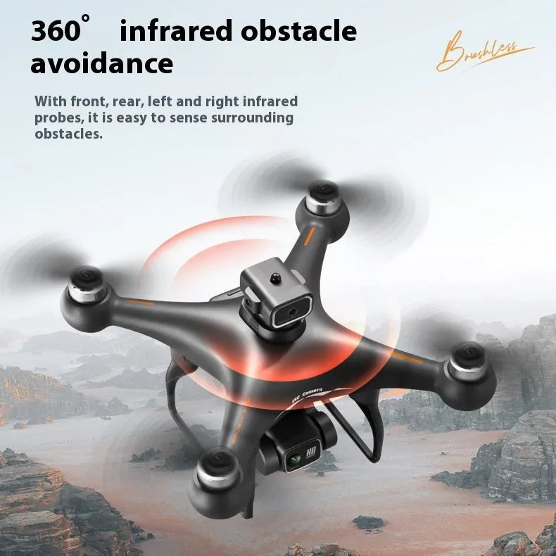 S116 black HD brushless UAV with four-side obstacle avoidance and camera in flight