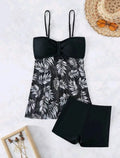 Women's high-waist mesh swim boxer briefs in black, blue, and peacock green on a size chart.