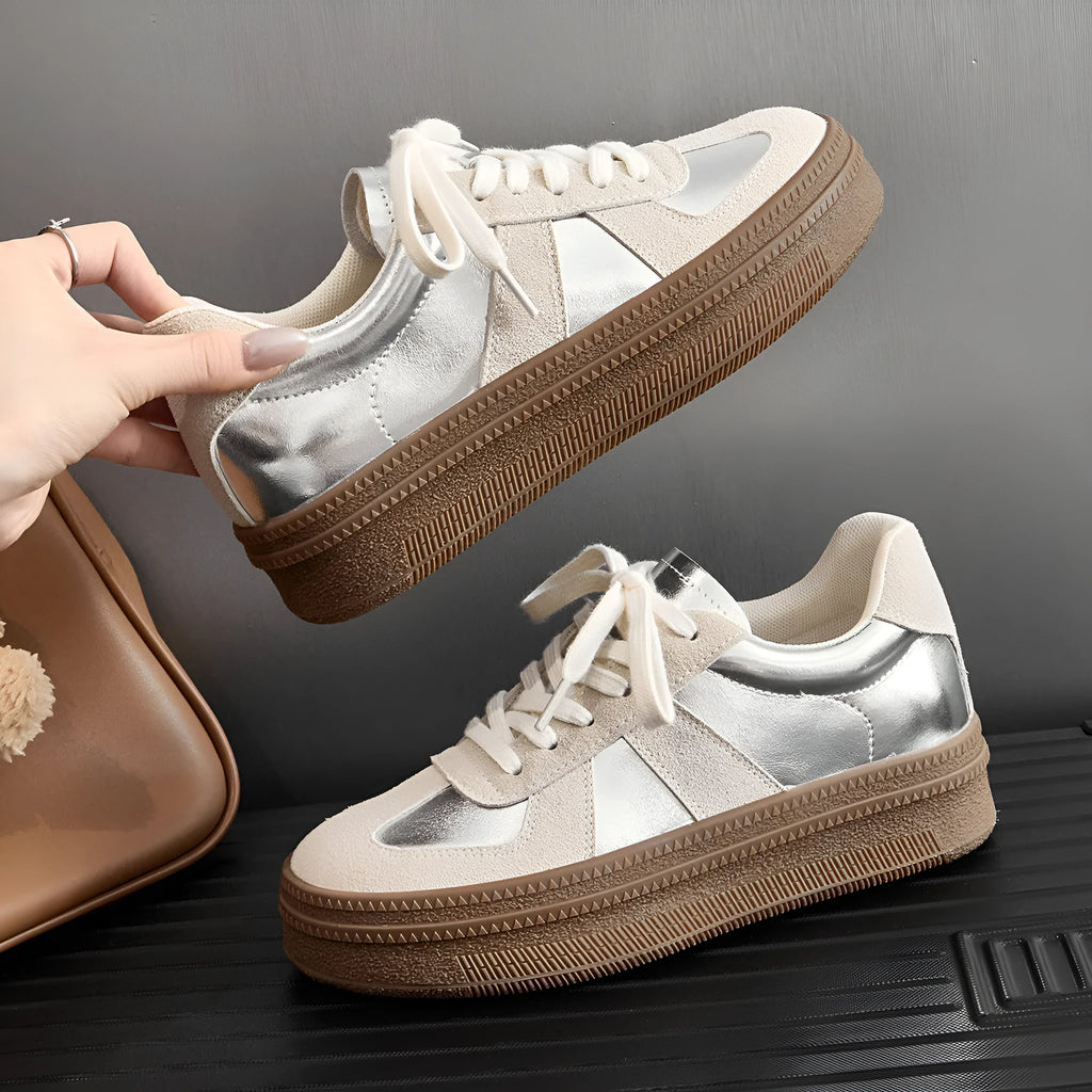 Retro round toe board shoes with cross shoulder straps in milky white, showing front lace-up detail.