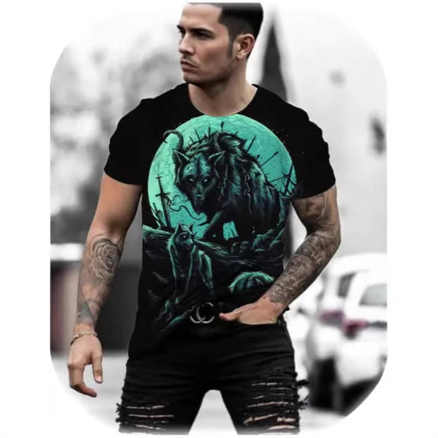 Men's short-sleeved T-shirt with 3D animal print design in multiple colour options