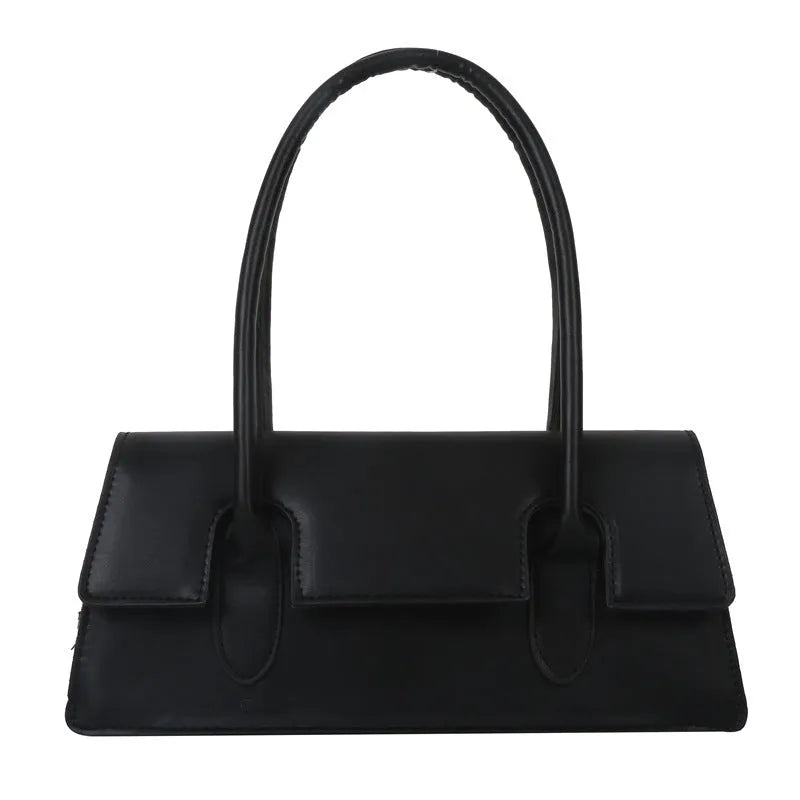 Women's retro square shoulder bag in PU leather with single strap and sandwich pocket exterior