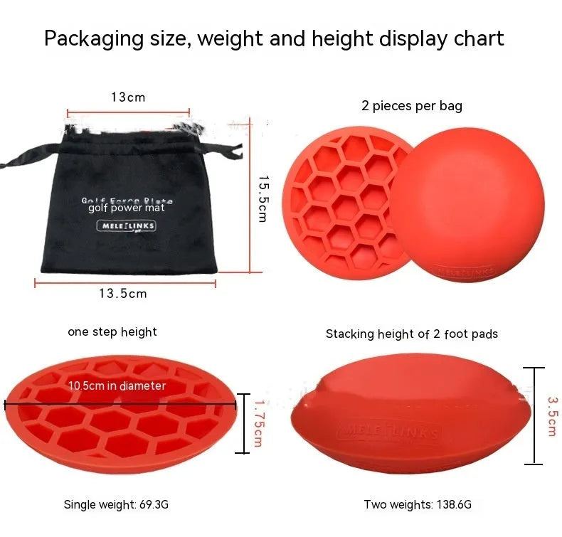 Orange natural rubber golf strength training mat for practising swing balance.