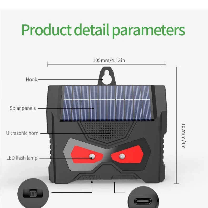 Black animal-shaped solar-powered ultrasonic pest repeller for garden protection