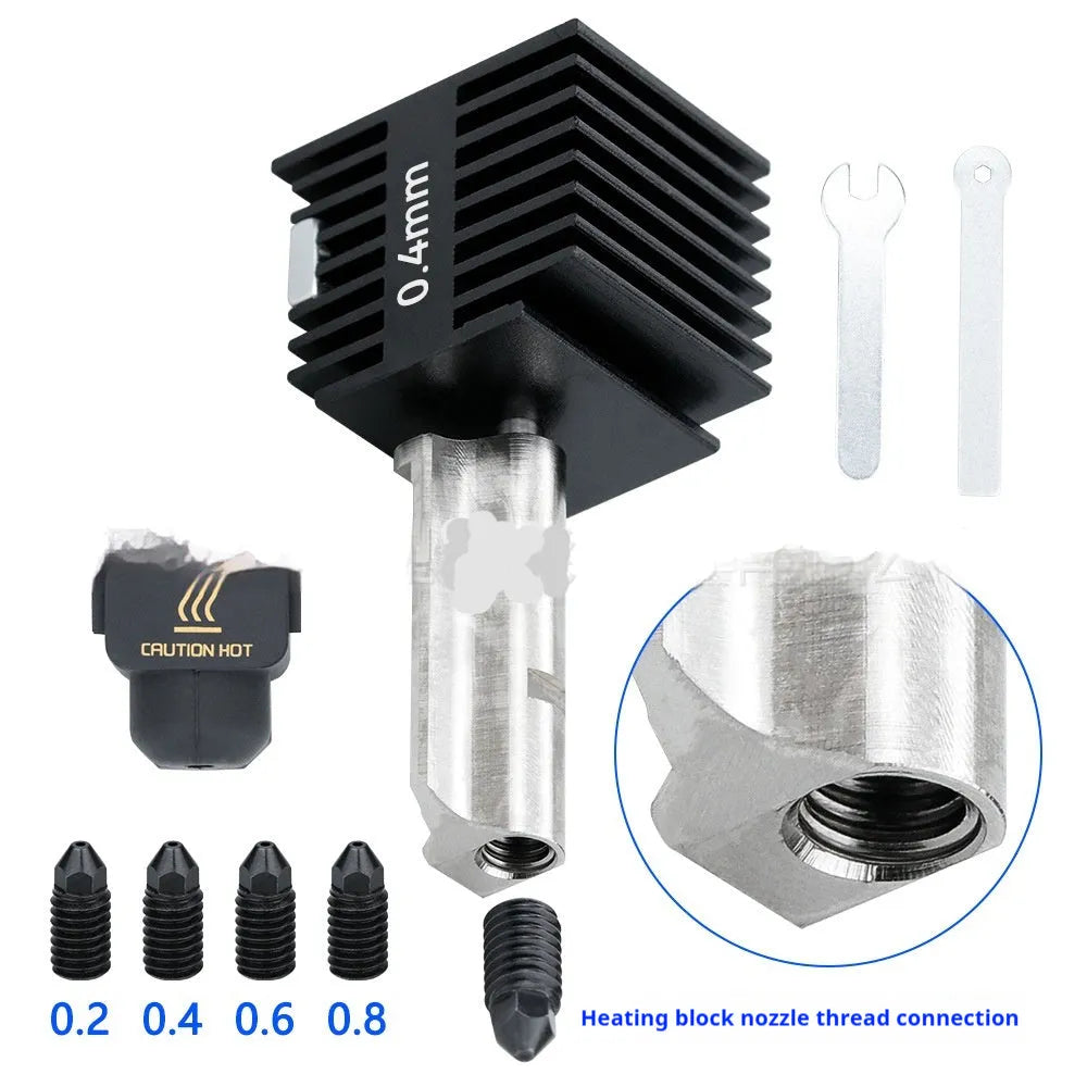 Hardened steel hot end nozzle assembly for Bambu Lab A1 Mini 3D printer with black silicone sleeve