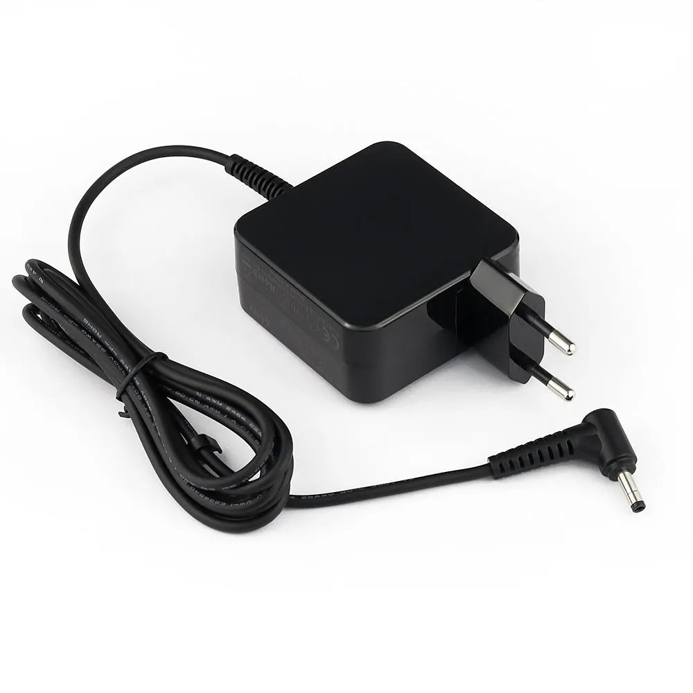 Black 45W laptop adapter with DC connector measuring 99.3mm with EU/US outlet options