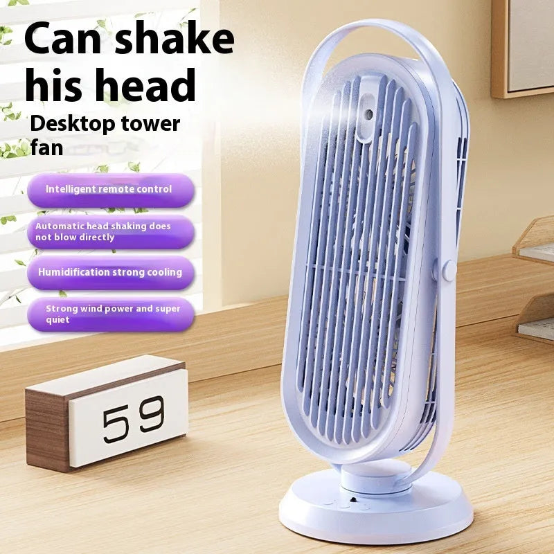 USB tower fan with humidifier in modern design on desktop