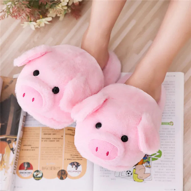 Pink pig floor slippers with short plush fabric and PP cotton filling, sizes 36-39