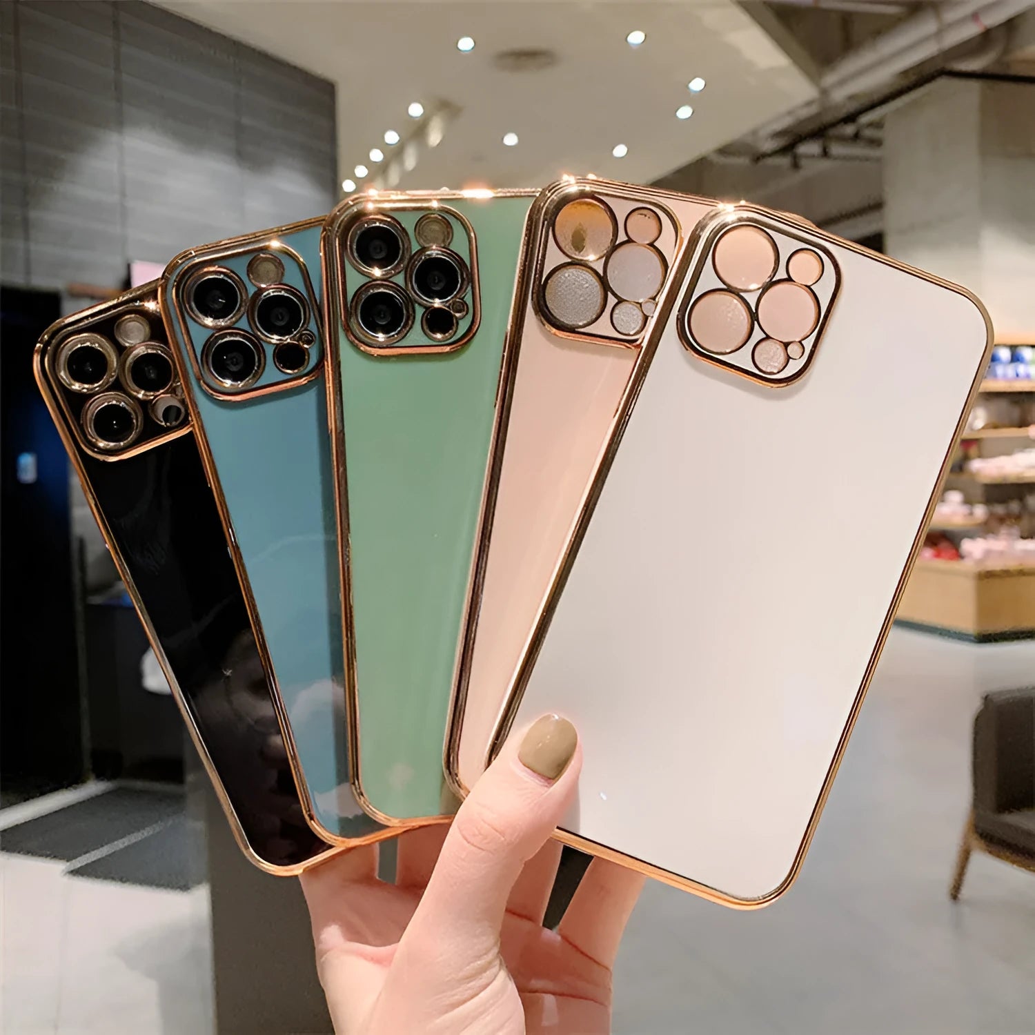 Electroplated iPhone 13 phone case with geometric design in multiple colour options