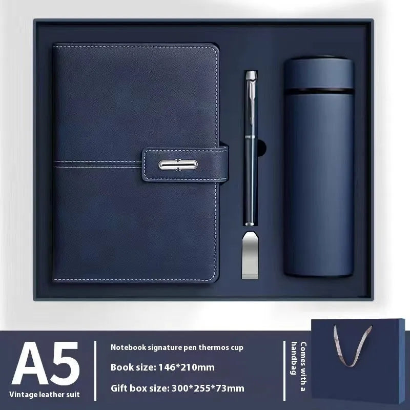 A5 notebook with imitation leather cover in various colours, open to show wood-free paper pages