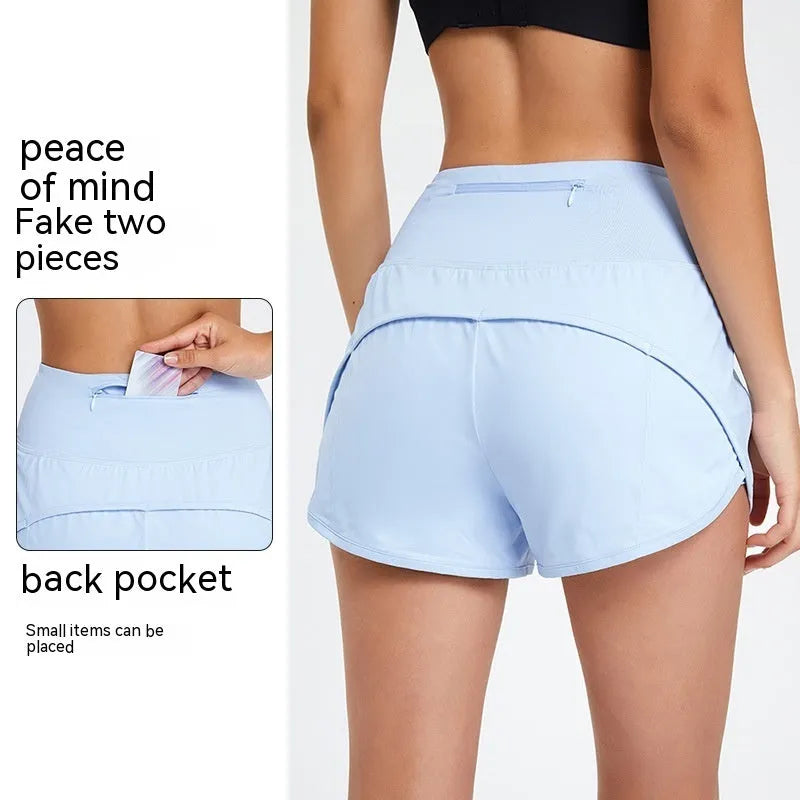 Women's black nylon fitness shorts with high-waist design for summer sports
