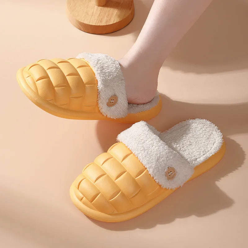 Plaid detachable slippers with plush lining and EVA soles in multiple colours for women and men