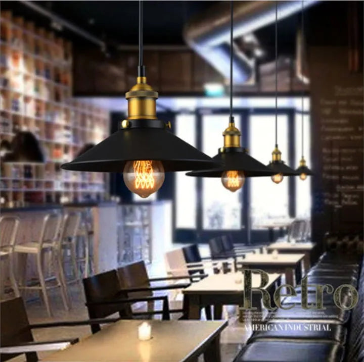 Iron chandelier LED ceiling light in American countryside style, 22cm to 36cm, with push button switch and iron shade