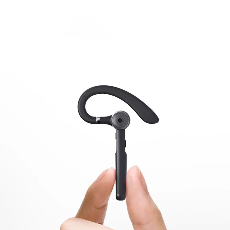 Black mono Bluetooth headset with hanging ear design showing single earpiece