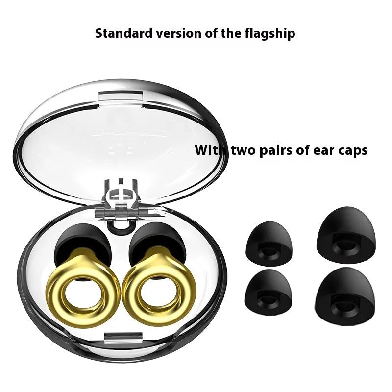 Soft silicone noise reduction earplugs in five colours with storage box and spare ear caps