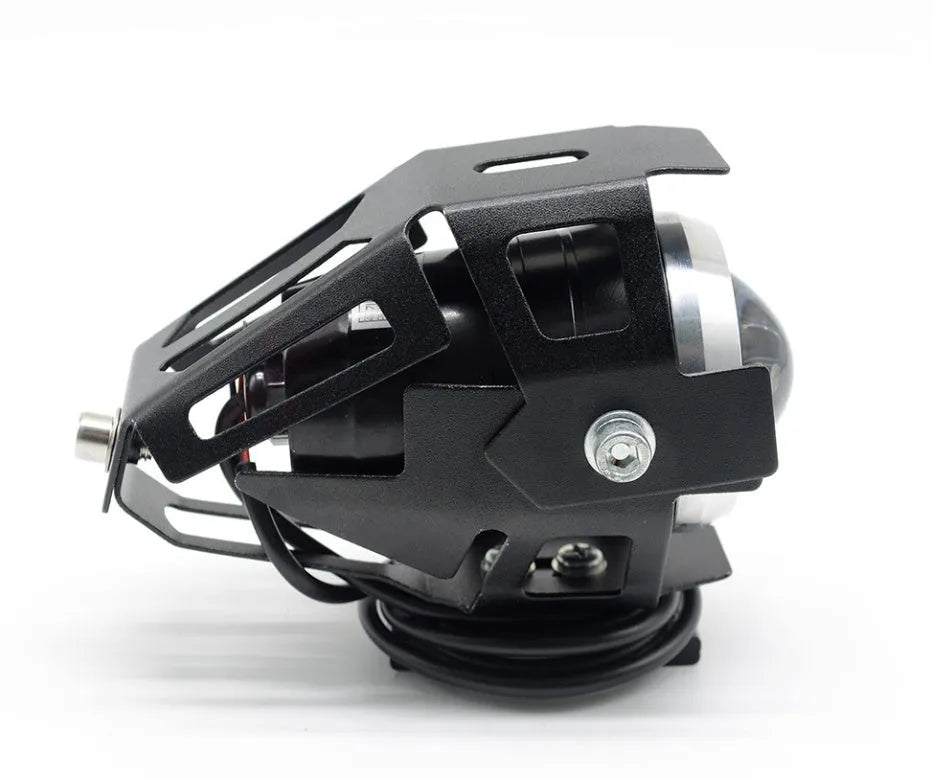 Waterproof LED motorcycle headlight auxiliary spotlight, 3000LM, IP54, aluminium alloy, black silver blue yellow options.