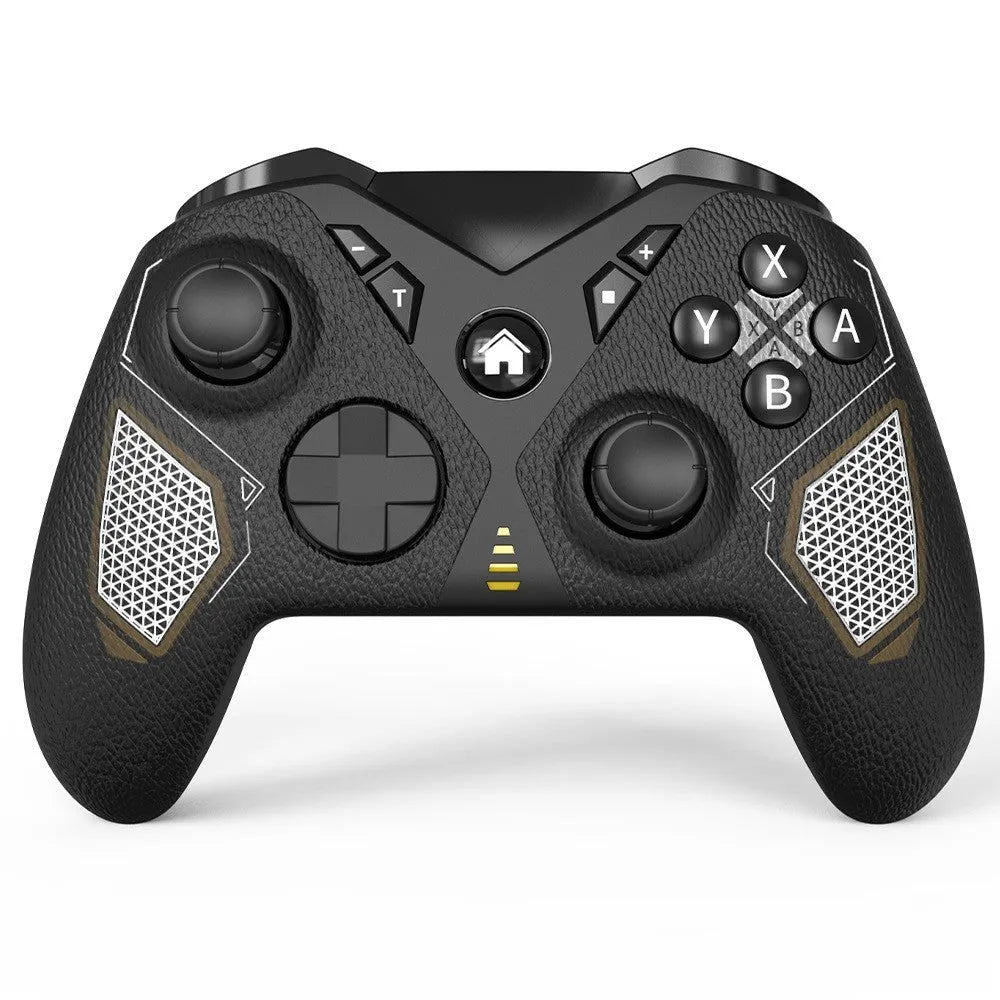 Black wireless game controller with leather pattern texture, dimensions 171x67x136mm