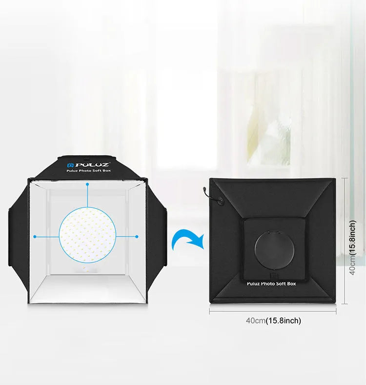 40cm foldable LED photo light box with 600D nylon cloth, 5500K and Ra>95, for small product photography