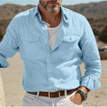 Men's long-sleeved cotton summer shirt in solid colours with loose fit for leisure wear